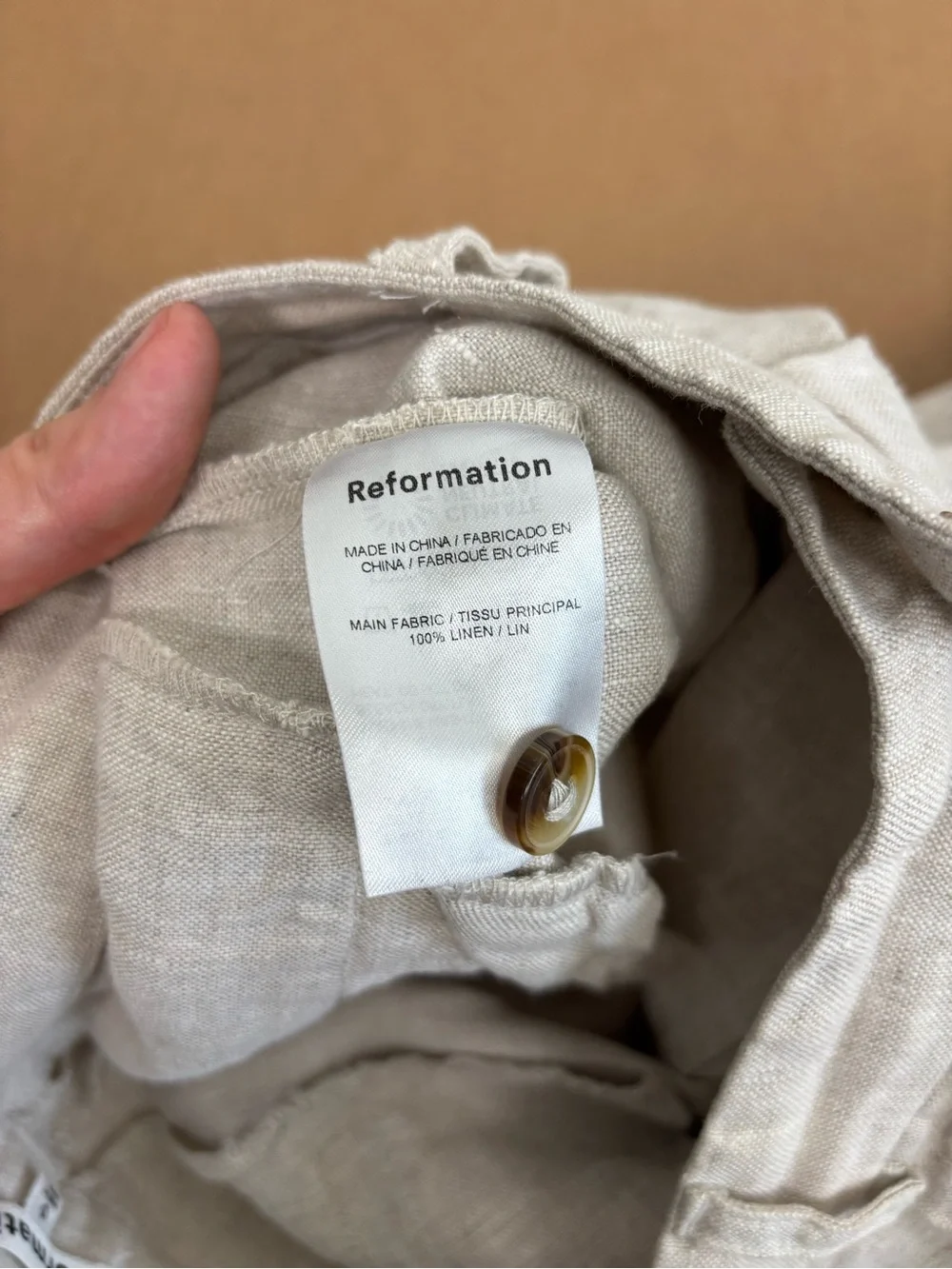 Reformation Mason Linen Pant in Oatmeal Size 0